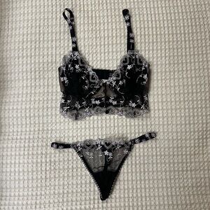 For Love and Lemons Black, Pink, & White Lace Underwire Bra Matching Set (XXS)
